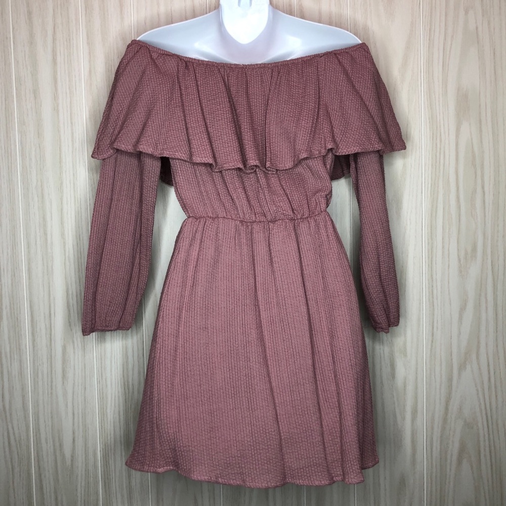 Off the Shoulder Long Sleeve Dress Sage Mauve - Picture 2 of 3